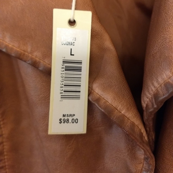 NWT Max Studio Classic Large Cognac Faux Leather Motorcycle Biker Jacket - Picture 7 of 7